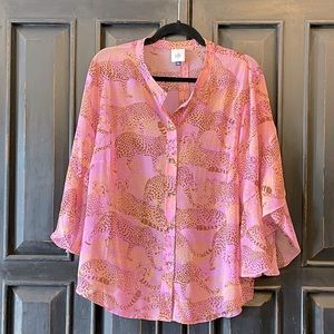 Cabi Leopard Cheetah Print Bell Sleeve Blouse
